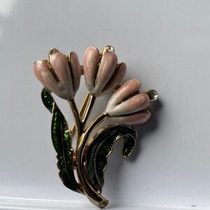 Ciro enamelled floral Brooch with Pink Accents